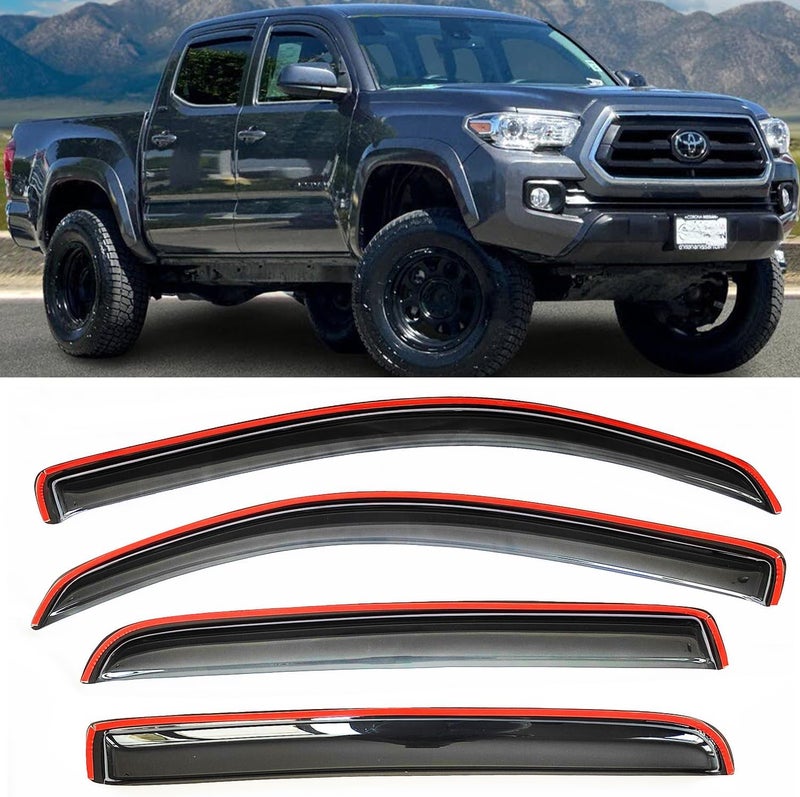 TONOYTIM in-Channel Sun Shade Rain Guards Window Visors Vent Deflectors Compatible with 2016-2023 Toyota Tacoma Double Cab,Pickup SUV Truck Accessories Snow Wind Deflector 194768 4-Pieces Set - Image 1